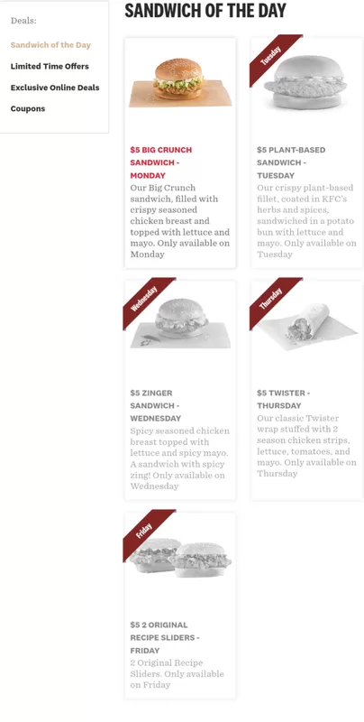 [KFC] Return of KFC Sandwich of the Day – Monday Big Crunch $5 YMMV