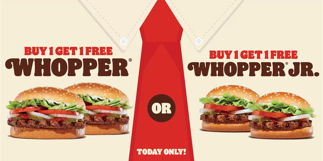 [Burger King] app/online Father’s Day BOGO Whopper or Whopper Jr