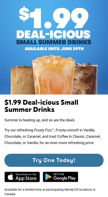 [Wendy’s] $1.99 Small Summer Drinks – Frosty Fizz™, Frosty-cinno®, or Iced Coffee